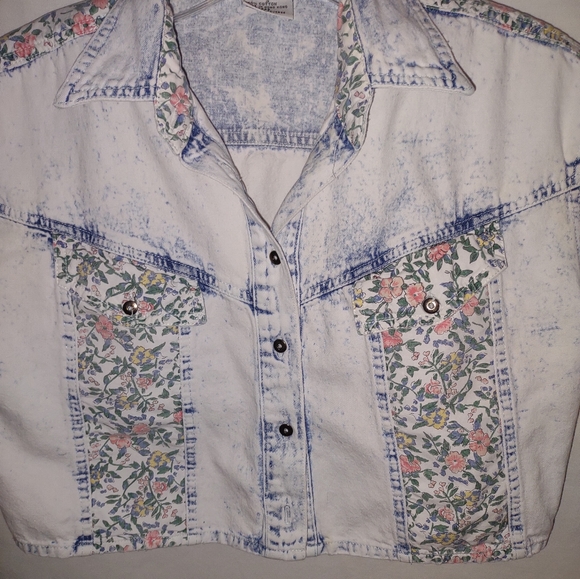 Bundle-Acid wash crop top with denim look dress. Size Large - Picture 4 of 8